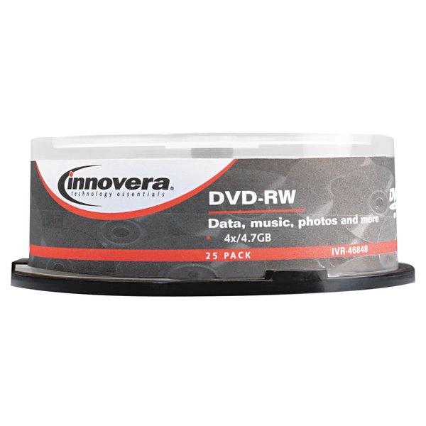 Innovera DVD-RW Discs, 4.7GB, 4x, Spindle, Silver, PK25 IVR46848
